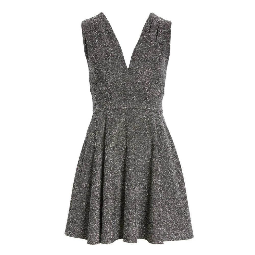 FRAICHE BY J Shimmer Deep V-Neck Fit & Flare Minidress - Picture 3 of 6